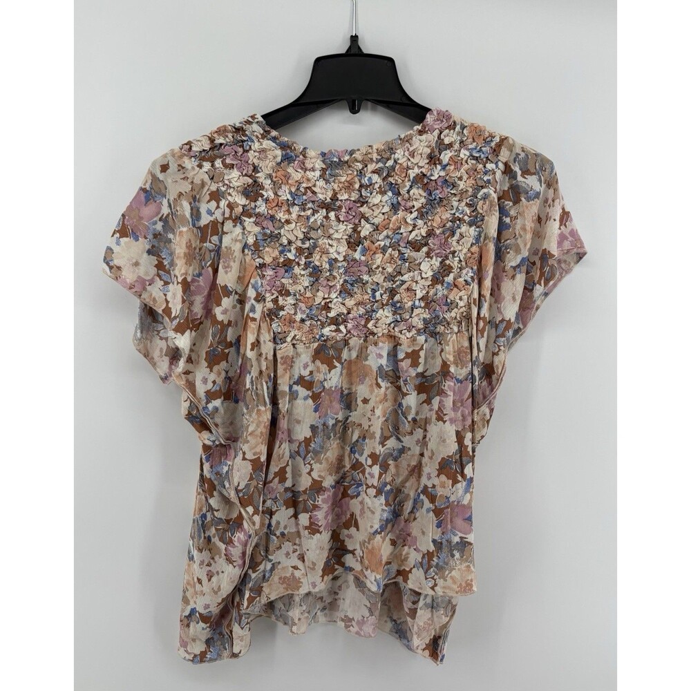 Gimmicks by BKE Women’s Floral Multicolored Bohemian Blouse Flutter Sleeve S